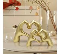 Huhote Elegant Heart Hands Sculpture Set Gold 2 Pcs Modern Love Gesture Decor
