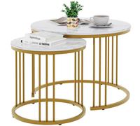 Huhote Elegant Nesting Coffee Tables 2 Set With Gold Frame And White Marble Top Side Table End Table For Home Balcony Office