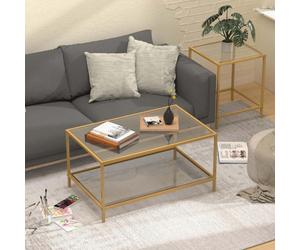 Huhote Elegant Nesting Tables 2 Set With Gold Frame Glass Top Diameter 60/40 Cm For Living Room Bedroom Balcony Office End Table