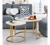 Huhote Elegant Nesting Tables Coffee Tables 2 Set With Gold Frame 23.6/15.7 In For Living Room Bedroom Office Side Table End Table