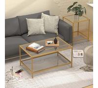 Huhote Elegant Nesting Tables Set Of 2 With Gold Frame And Glass Top Diameter 60/40 Cm For Living Room Bedroom Balcony Office