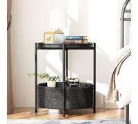 Huhote Fabric 2 Tier Round End Side Table With Storage Basket Nightstand in Black Huhote Black