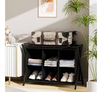 Huhote Foldable 2-Tier Luggage Rack with Storage Shelf Metal Suitcase Stand in Black Huhote Black