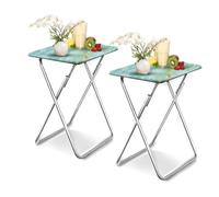 Huhote Folding Snack Table 2 Set Portable Small Compact Side Table End Table in Aqua Huhote Aqua