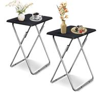 Huhote Folding Snack Table 2 Set Portable Small Compact Side Table End Table in Black Huhote Black
