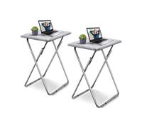 Huhote Folding Snack Table Small Spaces Side Table End Table Coffee Table Beside Table Outdoor Home White Marble Finish 2Pcs