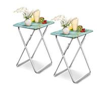 Huhote Folding Snack Table Small Spaces Side Table End Table Coffee Table Beside Table Outdoor Living Room Blue Marble Finish 2Pcs