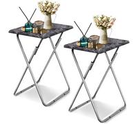 Huhote Folding Snack Table Small Spaces Side Table End Table Coffee Table Beside Table Outdoor Living Room Dark Marble Finish 2Pcs