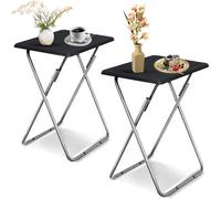 Huhote Folding Snack Table Small Spaces Side Table End Table Coffee Table Beside Table Sofa Table Outdoor Living Room Black 2Pcs