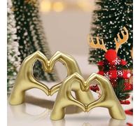 Huhote Gold Two Piece Modern Heart Hands Love Finger Gesture Sculpture Desktop Ornament Set