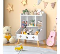 Huhote Kids Bookshelf Bookcase 3 Compartments Book Toy Storage Cabinet Holder in White Huhote White