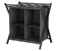 Huhote Luggage Rack with Storage,Metal Folding Suitcase stand Portable Luggage Racks for bedroom,2 Tier Suitcase Luggage Travel Chest Storage Stand for Home Bedroom,1x Black