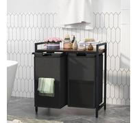 Huhote Metal Frame 2 Compartment Laundry Sorter Basket Removable Oxford Bags in Black Huhote Black