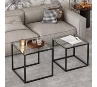 Huhote Metal Frame Glass Top Nesting Side End Table 2 Set Coffee Table in Black Huhote Black