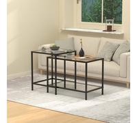 Huhote Metal Frame Glass Top Nesting Side End Table 2 Set Coffee Tables in Black Huhote Black