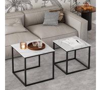 Huhote Metal Frame Marble Top Nesting Side End Table 2 Set Coffee Table in Black Huhote Black