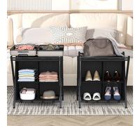 Huhote Metal Luggage Rack with Storage Shelf Suitcase stand Home 2 Set in Black Huhote Black
