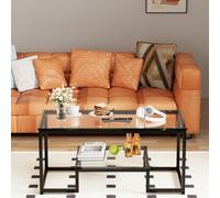 Huhote Modern 2 Tier Glass Coffee Table With Black Metal Frame 39.3 X 18.8 X 17.7 Inch For Living Room Bedroom Office