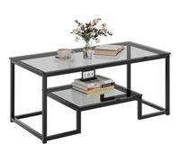 Huhote Modern 2 Tier Grey Glass Coffee Table With Black Metal Frame 39.3 X 18.8 X 17.7 Inch For Living Room Bedroom Office