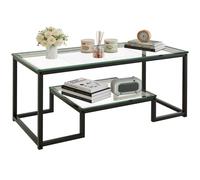 Huhote Modern Glass Coffee Table with Metal Frame in Black Huhote Black