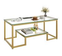 Huhote Modern Glass Coffee Table with Metal Frame in Gold Huhote Gold