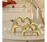 Huhote Modern Heart Hands Sculpture Love Finger Statue Hand Love Decor 2 Pcs in Gold Huhote Gold