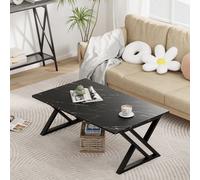 Huhote Modern Open Design Black Metal Frame Rectangular Coffee Table 39.3X18.9X17.7 In End Side Table Center Tea Table For Home