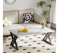 Huhote Modern Open Design Rectangular Coffee Table Black Metal Frame 39.3X18.9X17.7 In End Table Side Table Beside Table For Home