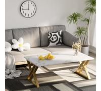 Huhote Modern Open Design Rectangular Coffee Table With Gold Metal Frame 39.3X18.9X17.7 In End Side Table Beside Table For Home