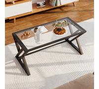 Huhote Modern Open Design Rectangular Glass Coffee Table With Black Metal Frame 39X19X18 In End Side Table Beside Table For Home