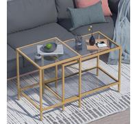 Huhote Modern Two Piece Nesting Side Tables With Gold Metal Frame And Glass Top Diameter 60 40 Cm Coffee Table End Table For Home