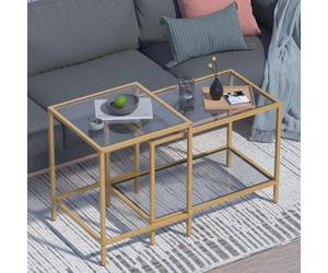 Huhote Modern Two Piece Nesting Side Tables With Gold Metal Frame And Glass Top Diameter 60 40 Cm Coffee Table End Table For Home
