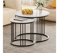 Huhote Nesting Coffee Tables 2 Set With Black Frame And White Marble Finish Top Side Table End Table For Home Balcony Office