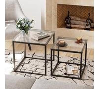 Huhote Nesting Tables 2 Set Glass Top Metal Frame End Table for Living Room in Black Huhote Black