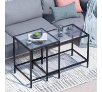 Huhote Nesting Tables 2 Set Glass Top Metal Frame End Table for Living Room in Black Huhote Black