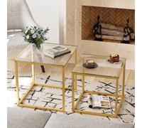 Huhote Nesting Tables 2 Set Glass Top Metal Frame End Table for Living Room in Gold Huhote Gold