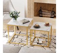 Huhote Nesting Tables 2 Set White Marble Finish Top Metal Frame End Table Side Table in Gold Huhote Gold