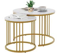Huhote Nesting Tables Set of 2 with Black or Gold Frame & White Marble Finish Top Huhote Gold