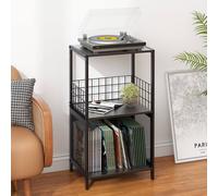 Huhote Record Player Stand With Storage Vinyl Turntable Stand 3 Tier Cabinet in Black Huhote Black