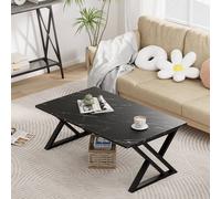 Huhote Rectangular Coffee Table Metal Frame End Sidetable for Living Room in Black Huhote Black