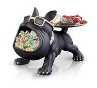 Huhote Resin French Bulldog Tray Statue, Bulldog Candy Dish Key Holder Bowl, French Bulldog Gifts Accessories, Statues for Office Desk Home Decor Figurines Entryway Table Decor (Black)