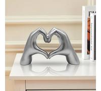 Huhote Resin Heart Hands Love Gesture Sculpture Modern Home Office Desk Decor in Silver Huhote Silver
