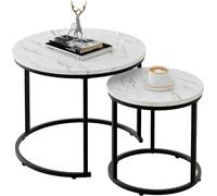 Huhote Round Nesting Coffee End Table Metal Frame Marble Finish 2 Set Huhote Multicolor