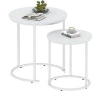 Huhote Round Nesting Coffee Table Set Of 2 With Metal Frame White Frame And White Wood Finish Top Diameter 18.89 Inch