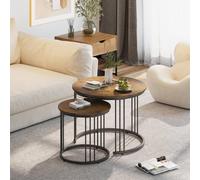 Huhote Round Nesting Coffee Tables 2 Set End Table Side Table Metal Frame in Brown Huhote Brown