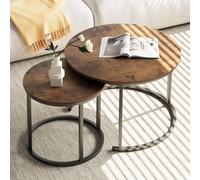 Huhote Round Nesting Coffee Tables Set of 2 End Side Table with Metal Frame in Brown Huhote Brown