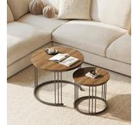 Huhote Round Nesting Side End Table 2 Set Coffee Table Metal Frame for Home in Brown Huhote Brown