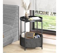 Huhote Round Side Table Fabric Basket End Table for Small Space 2 Tiers in Black Huhote Black