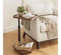 Huhote Rustic Brown Height Adjustable 360 Degree Swivel C Shaped End Table With Wheels For Sofa Bedroom