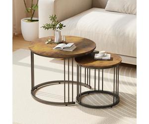 Huhote Rustic Round Nesting Coffee Tables 2 Set With Metal Frame 23.6/15.7 In Brown End Table Side Table For Home Balcony Office